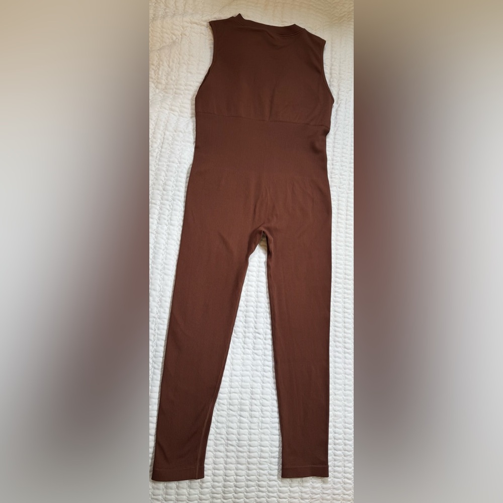 Brown Athletic Leggings High Rise Stretch Minimal Logo Size XL